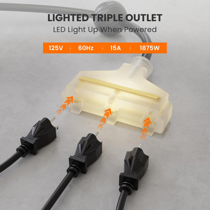 Giraffe Tools Retractable Extension Cord Reel SJT, Heavy Duty Power Cord Reel Wall/Ceiling Mount for Garage with Lighted Triple Tap, 12AWG/3C 50FT