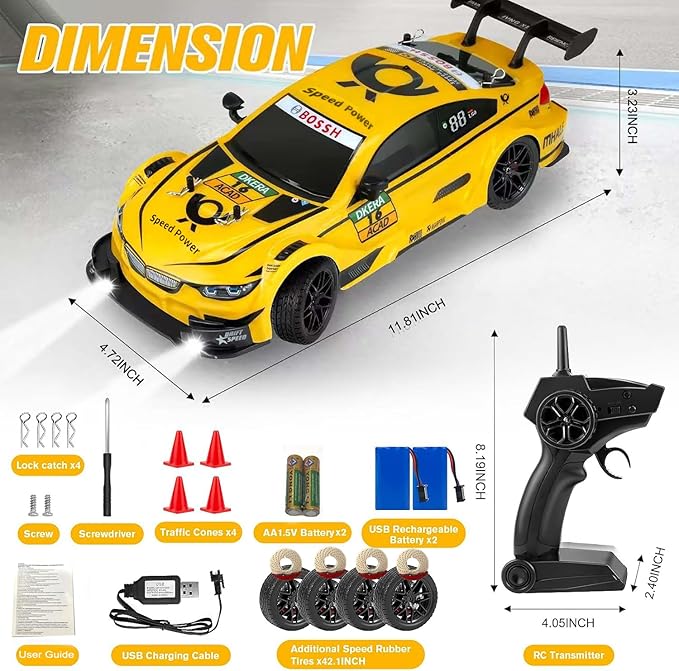 RC Drift Car 1:16 Scale Drifting Cars2.4GHz 4WD RC Race Car 40km/h High-Speed Remote Control Drift Cars Vehicle Racing Sport Toy Easter Basket Stuffers Gift for Boys Girls Kids(Yellow)