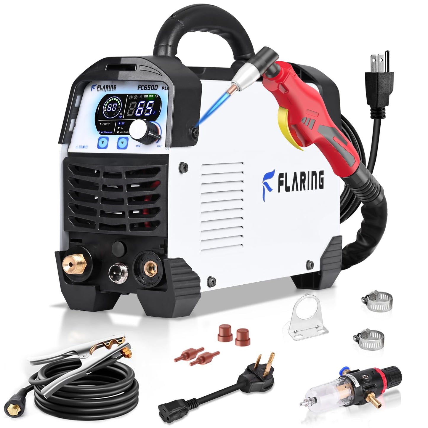 FLARING FC650D PLUS Plasma Cutter 65 AMP Touch Arc Plasma Cutter Machine 120/240V Dual Voltage, Digital Display, High Frequency IGBT Inverter, Post Air/2T/4T, 5/8" Clean Cut with Consumable