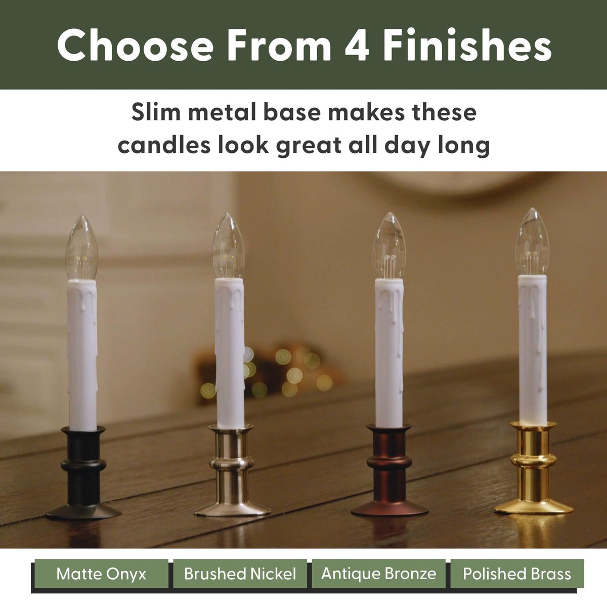 612 Vermont Ultra-Bright LED Window Candles with Timer, Battery Operated, Slim-Line Metal Base, VT-2813-BNW-4R (Brushed Nickel, Pack of 4)