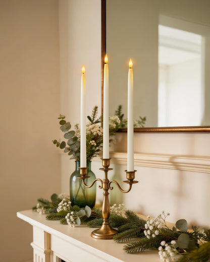 Homemory 15 inches Real Wax Flameless Taper Candles with Remote Timer, 6 Pcs White LED Taper Candles Battery Operated with 3D Flickering Flame, Window Candle Led Candlesticks for Dinners Home Decor