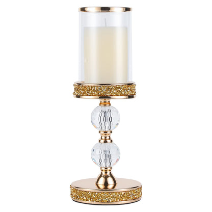 Pillar Candle Holder, 13 Inch Crystal Candlesticks for 3''X5'' Candles, Dining Coffee Table Decor, Wedding, Events, Parties - Glass and Gold Finish