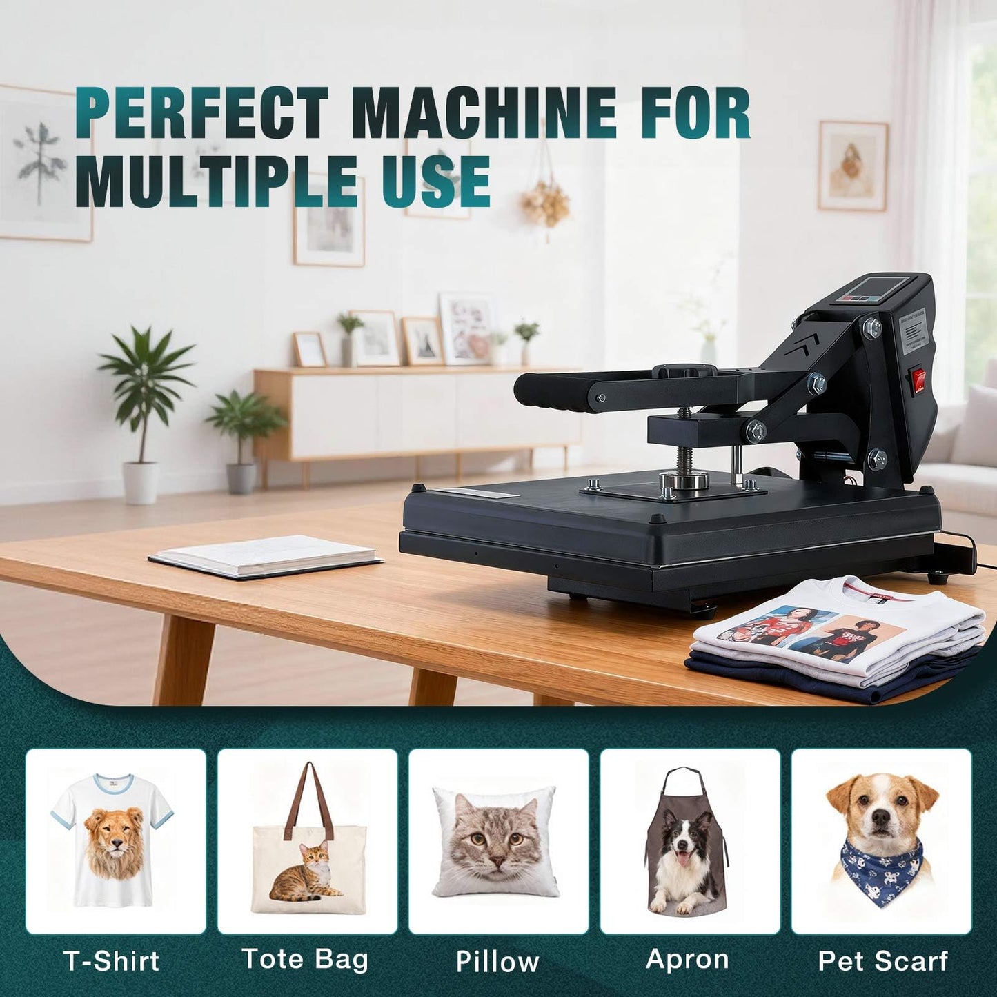 OLIXIS LW Heat Press, 15x15 Heat Press Machine for T Shirts with LCD Display & Memory Mode, 1200W Heat Transfer Machine for Bags, Pillows, Aprons