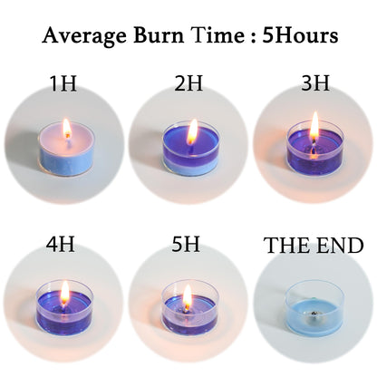 MUUFAZA 12 Unscented Natural Soy Tealight Candles in Clear Cups, 5H Long Clean Burning, Hand-Poured Blue Mini Tea Candle Set for Parties, Spa, Meditation, Gift, Holiday, Emergency, Home Decor