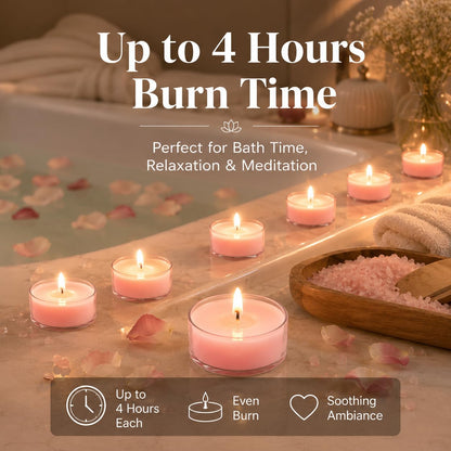 16Pcs Pink Sand Scented Tealight Candles, Pink Soy Wax Tea Lights with Essential Oils, 4h Long Burning Tea Light Candles for Spa, Romantic Decor, Meditation, Dinner, and Home Decor
