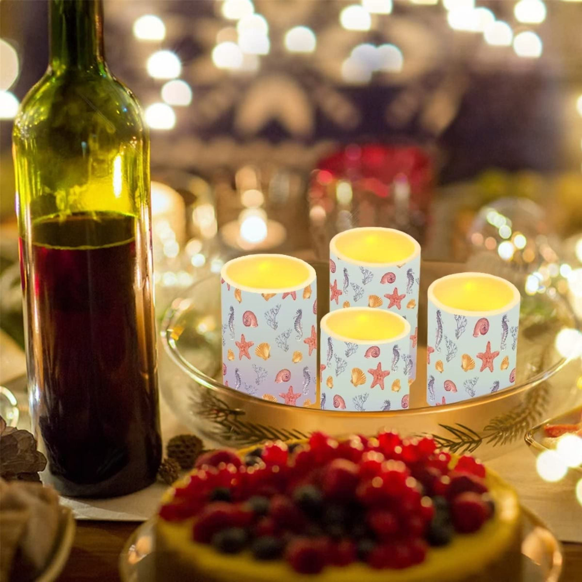 Cozeyat Starfish Design Candles 4 Packs,Electric Real Wax Pillar LED Tealight with Remote and Timer,Flickering Ivory Wax Pillar Moving Candles,Home Party Decoration