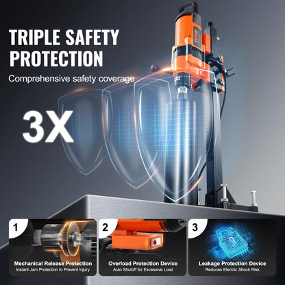 VEVOR Core Drill Machine, 0.8-11.8in Drilling Diameter Diamond Core Drill Rig with Stand and Core Drill Bit, 3500W Rugged Concrete Core Drill, Wet and Dry Use, For Concrete, Brick, Marble