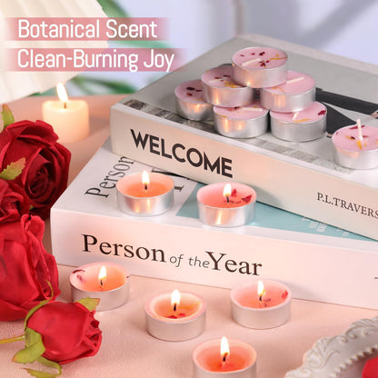 HAVITI 15 Pcs Rose Scented Tealight Candles, Tea Lights Candles, 4H Smokeless Palm Wax Pink Tea Candle for Weddings,Christmas,Spa, Bath