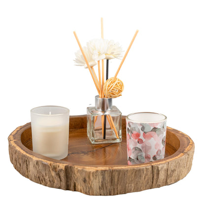 MINDUSO Irregular Shape Wood Trays, Natural Wooden Tray for Décor, Rustic Wooden Tray, Candle Holder Trays, Wood Tray for Home Décor, Size D(10.5") xH(1.2")