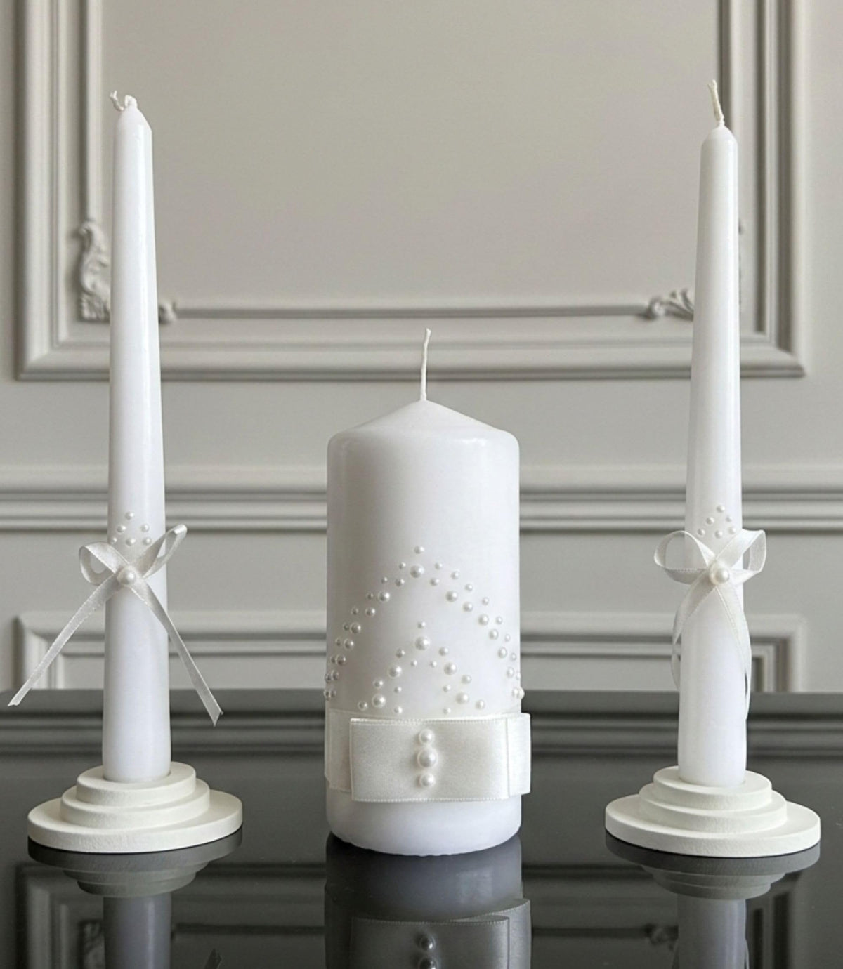 Magik Life Unity Candle Set - Wedding Ceremony & Reception – 6” Pillar & Two 10” Taper Candles – Long Burning Unity Candles for Marriage Ritual – Handmade in USA – White | Satin