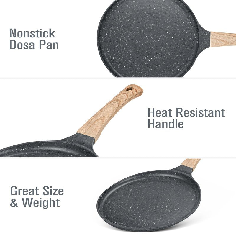 SouxMux Nonstick 8-Inch Crepe Pan with Spreader, Ceramic Coated Dosa Tawa Pan, Induction Compatible Flat Skillet for Pancakes, Omelettes, and More with Cool Handle, PFOA Free
