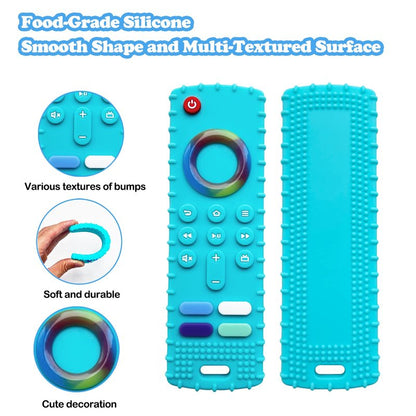 ROBBEAR Baby Teething Toys, Food Grade Silicone Teether for Babies 3 6 12 18 Months, Fire TV Stick Remote Shape Toddlers Chew Toys, Freezer BPA Free (FTV Green)