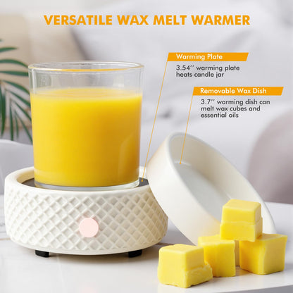 Wax Melt Burner Warmer with Timer Ceramic 4-in-1 Electric Candle Warmer Auto Shut-Off for Scented Wax Melts, Candle Jars, Essential Oil, Coffee Cup Warmer Home Decor Fragrance Gifts for Women - White
