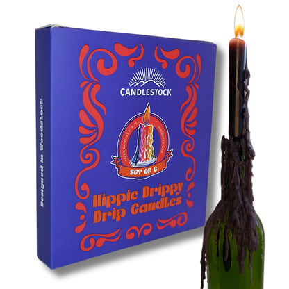Candlestock Hippie Drippy Drip Candles - Pack of 6 Dripping Tapers - Wine Bottle Melting Candles (Black)