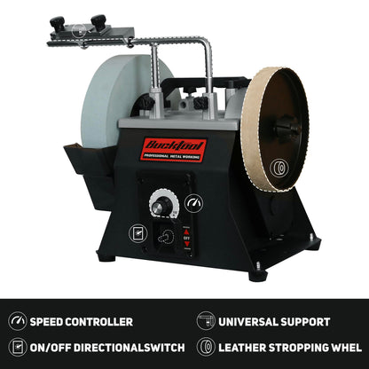 BUCKTOOL 10-Inch Variable Speed Wet Sharpening System, 1.2-Amp Two-Direction Water Cooled Wet Stone Grinder 90-160RPM, Wet Bench Grinder for Knife, Chisel, Knife, Axe, SCM8103