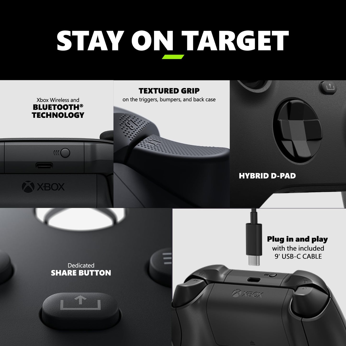 Xbox Wireless Gaming Controller + USB-C® Cable (2025) – Carbon Black – Play on Xbox, Windows, Android, iOS, FireTV Sticks, Smart TVs, VR Headsets