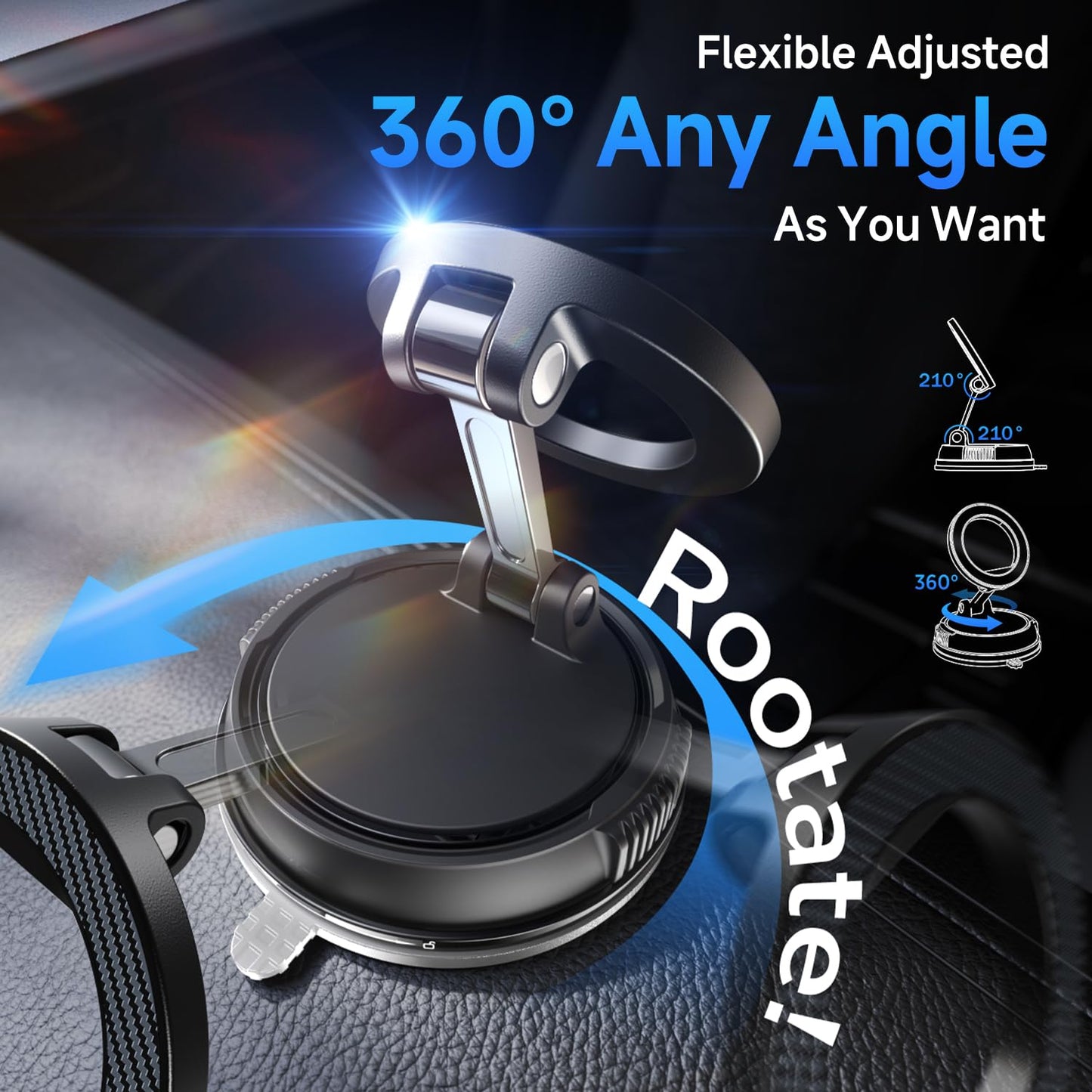 Car Phone Holder for Magsafe [78+LBS Strongest Suction & 2400gf Magnetic] 360° Adjustable Car Phone Mount, Phone Holders for Your Car for iPhone 17 Pro Max 16 15 14 13 12 Air Plus (Carbon Fiber)