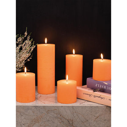 CANDWAX 3x4 Inch Dark Blue and Orange Pillar Candles Bundle - 3 Dark Blue and 3 Orange Candles - Unscented Decorative Candle - 6 Pack