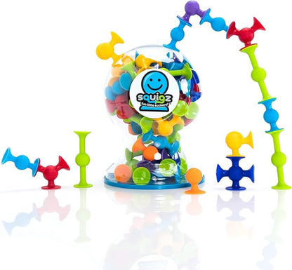 Fat Brain Toys Squigz Deluxe Set - 50-Piece Suction Construction Toys Suction Bath Toys Sensory Toys for Kids 3 and Up