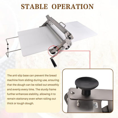 Hututimo 40.9''x15.5" Manual Dough Sheeter with Stainless Steel Roller Foldable Design, Adjustable Thickness Dough Roller Machine for Croissants, Pizza, Pastry, Pie Crust and Baking