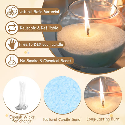 MECCANIXITY Pearled Sand Candles with 20 Pcs Wicks 7Oz / 200g Candle Beads Refillable Powder Sand Wax Making Kit for Thanksgiving Christmas Wedding Party DIY Home Crafts, Sky Blue