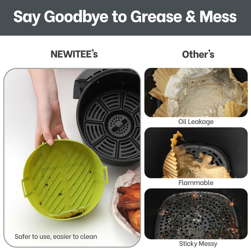 Air Fryer Silicone Liners 4QT For Ninja AF101, 2 Pack BPA Free Platinum Air Fryer Basket Liners with Handle, Round Reusable Liner Ninja Fryer Accessories, Upgrade