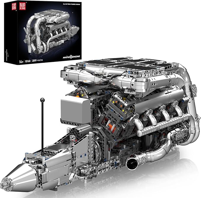 Mould King V8 Twin Turbo Engine Model Kit that Works - 2899+ PCS Build Your Own Visible Model Engine Kit for Adults with Motor and Battery Building Blocks for Adults DIY STEM Construction Toys