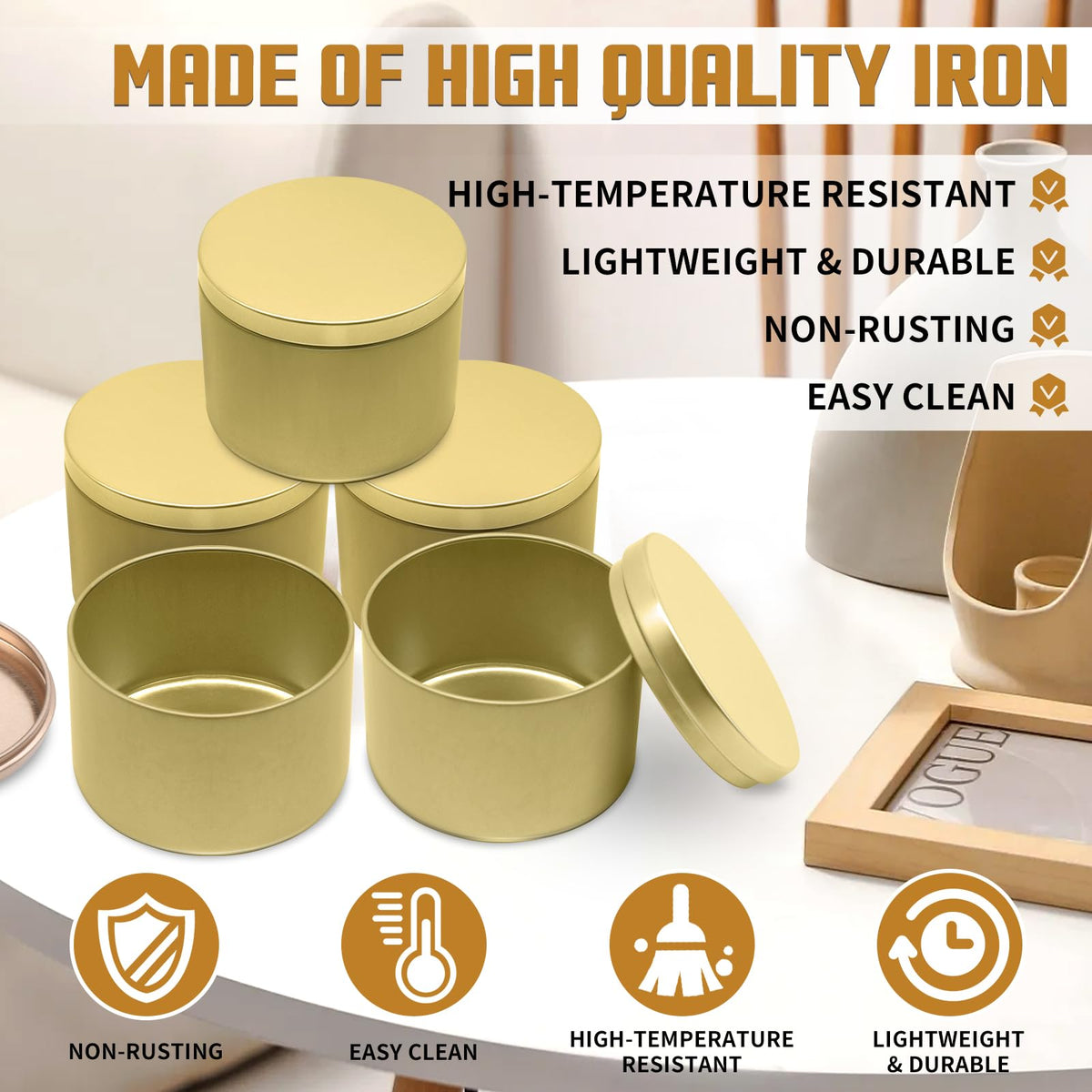 YJHSS 24-Pack 8oz Candle Tins with Lids, Metal Candle Jars for Candle Making, Empty Containers Vessels Bulk for Small Business & Beginners DIY Storage -Gold
