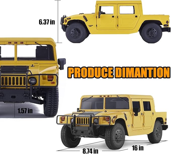 FMS 1/12 HMMWV H1 RC Crawler 2/4WD Switch Off-Road RC Model Car Remote Control Cars with 2 Speed Transmission 20pcs LED Lights for Adults RS (Yellow)