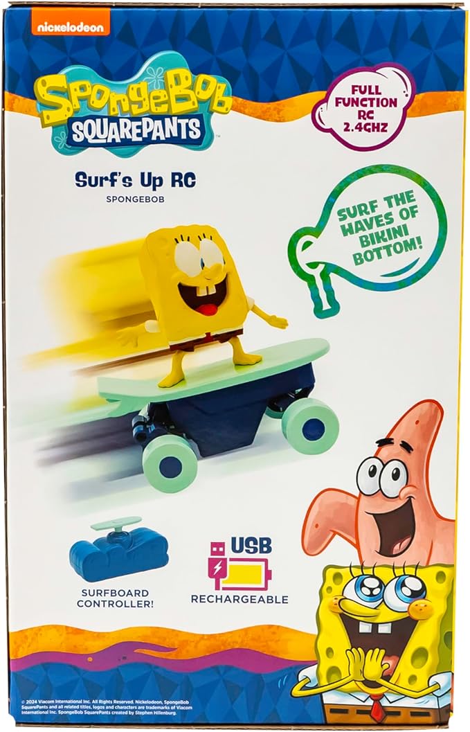Spongebob Squarepants Surfs Up RC Vehicle - Full-Function Remote Control Spongebob Toy with Surfboard Controller Real Surf Action Play for Kids Ages 3+