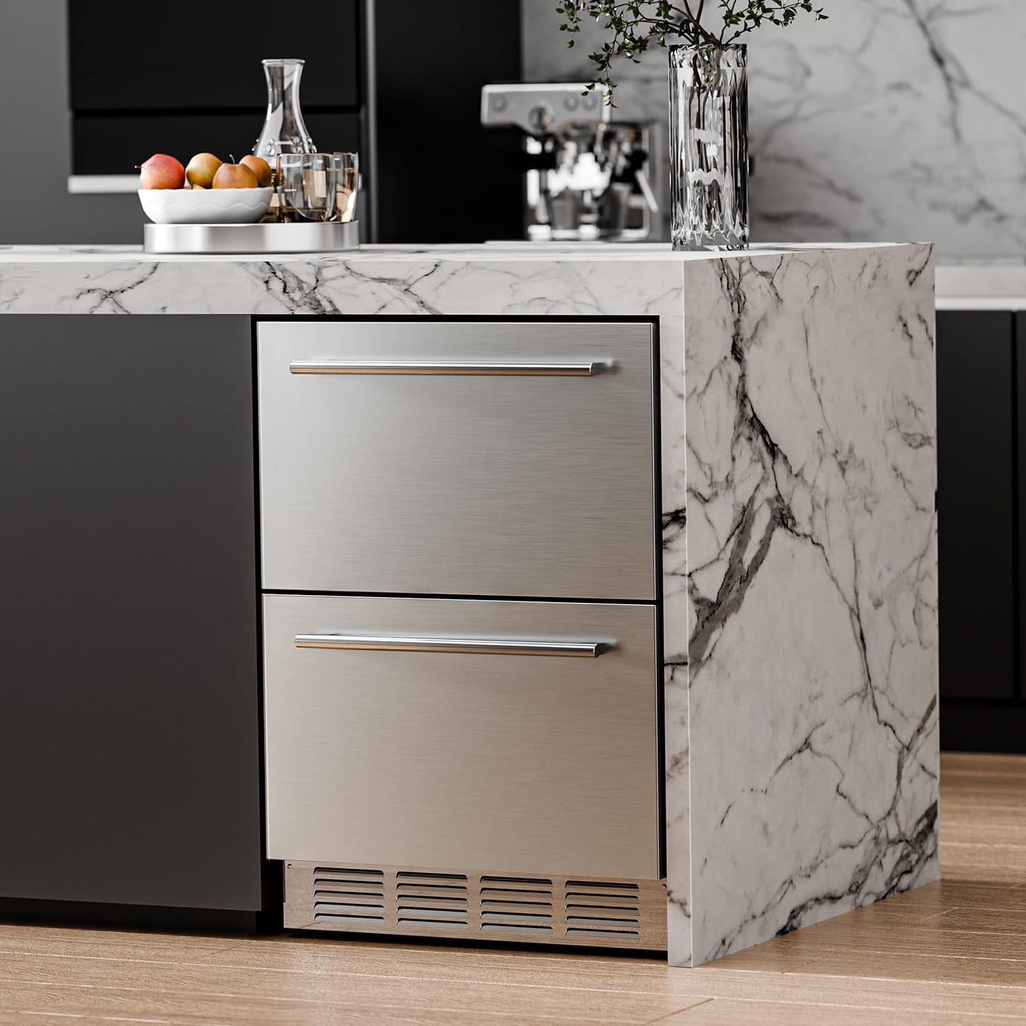Antarctic Star 4.9 Cu. Ft. Under Counter Drawer Refrigerator, Built-in Fridge for Home and Commercial Use, Stainless Steel Door, Fast Cooling, Low Noise