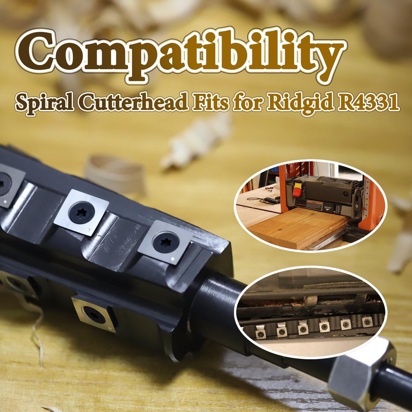 13” Spiral Cutterhead for Ridgid R4331 Thickness Planer 13 Inch Helical Spiral Cutter Head for Woodworking Planers, 4 Rows 45 Pieces Reversible Carbide Inserts