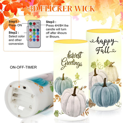 Tiamon 4 Pack Fall Led Candles with Remote - Blue Pumpkin Flameless Candles - Autumn Battery Operated - Warm Light Flickering - Harvest, Thanksgiving Table Decorations, Gift