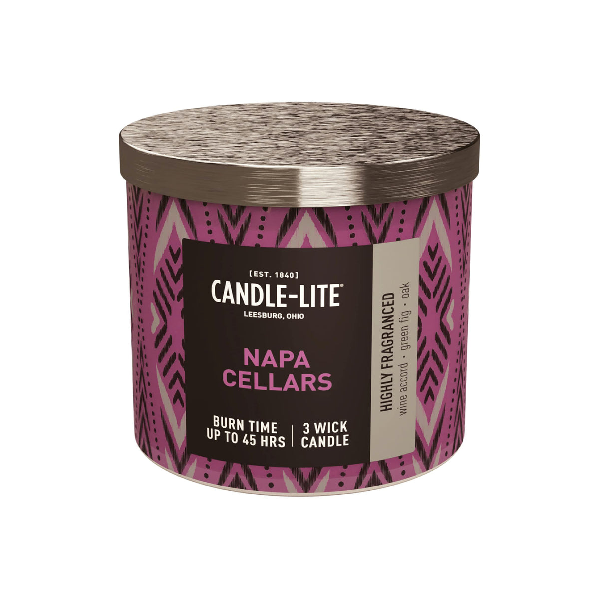 Candle-lite Premium Napa Cellars Scent, 14 oz. 3-Wick Aromatherapy Candle with up to 45 Hours of Burn Time, Purple