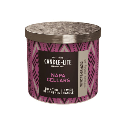 Candle-lite Premium Napa Cellars Scent, 14 oz. 3-Wick Aromatherapy Candle with up to 45 Hours of Burn Time, Purple