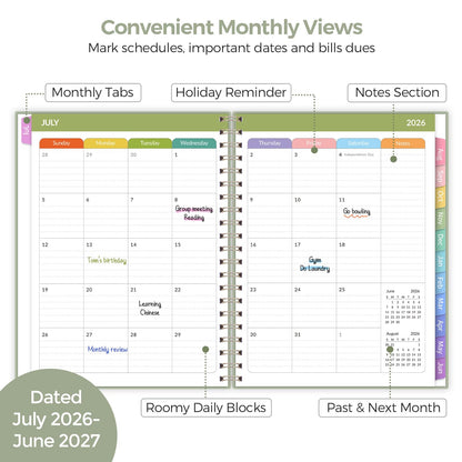 SKYDUE Teacher Planner 2026-2027 Academic Year, 8.5" x 11" Lesson Plan Book, July 2026-June 2027, 162 Pages, Monthly Tabs, Stickers, Weekly Lesson Planning, Student Tracking & Classroom Organization, Green