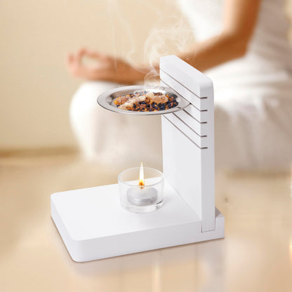 Incense Burner, Incense Holder – Tea Light Candle or Charcoal Resin Heated for Yoga Spa Aromatherapy Meditation, Bakhoor Burner Used for Burning Charcoal, Sambrani, Dhoop & Myrrh Resin (White)