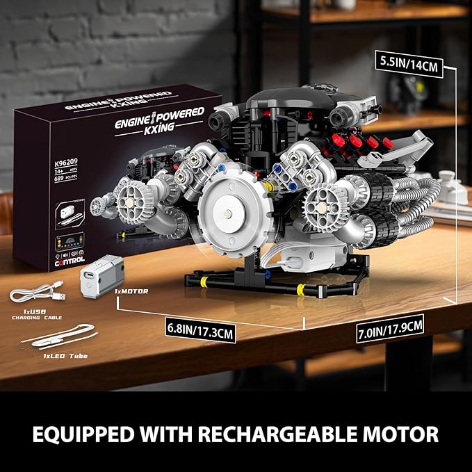V8 Engine Model Kit That Works APP Controlled Engines Building Block Set for Adults Physical Science Experiment Models Best STEM Toy Gifts for Adult (689 Pcs)