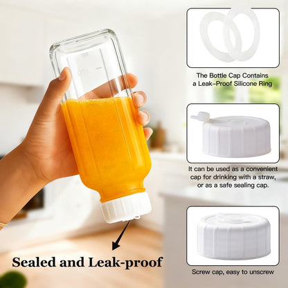Ruckae 16oz 8 Pack Glass Juice Bottles with Hole Lids - Reusable Square Glass Juice Bottles with Leak-Proof Lid & Capacity Marks for Containers Juicing,Milk,Smoothies