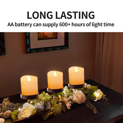 ASLDOIWEH 3x3 Flickering Flameless Candles Set of 3, 2AA Battery Life 600 Hours Battery Candles Flickering with Timer,3 inch Flameless Candles with Remote for Indoor/Outdoor, Ivory