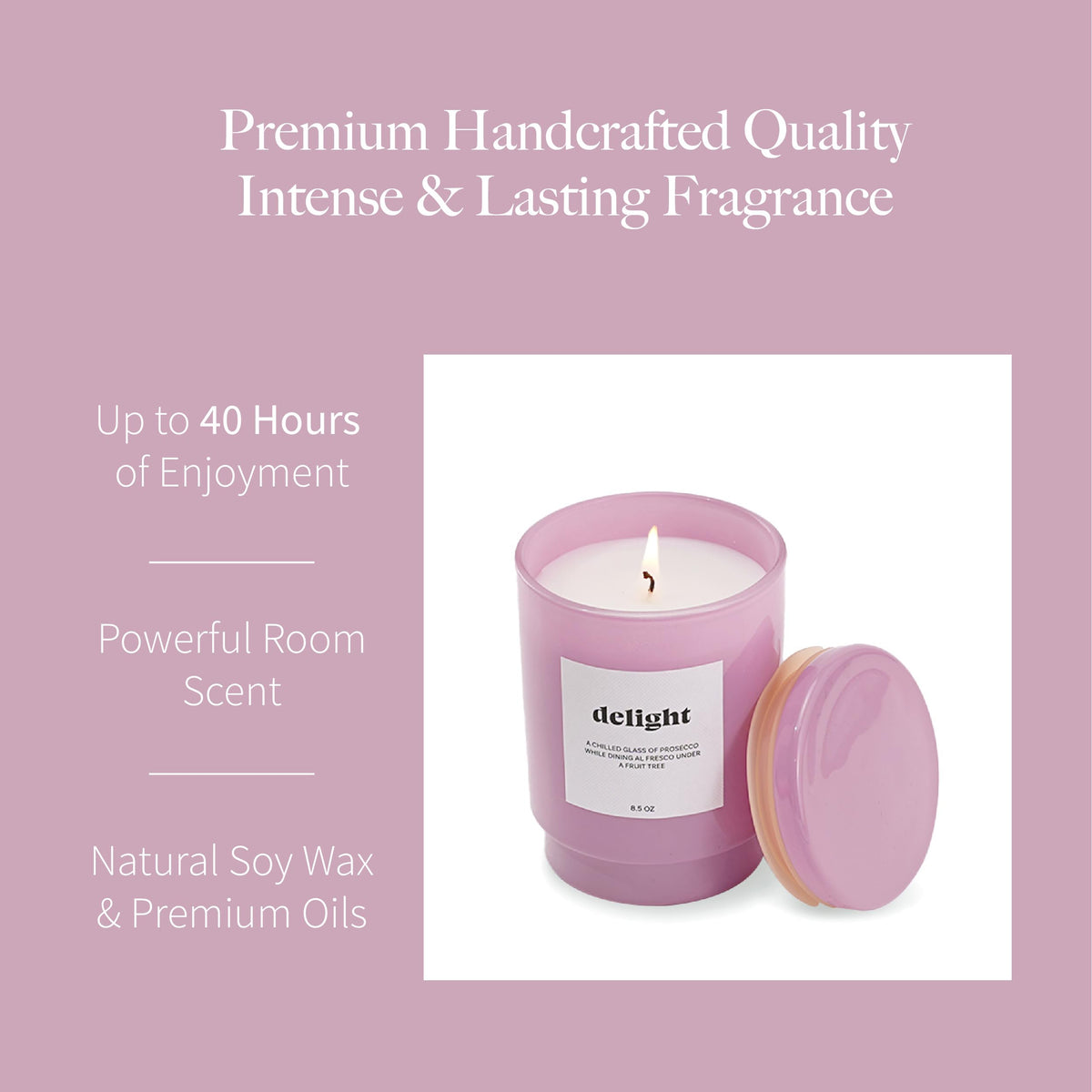 AromaLight 8.5oz with Lid Glass Jar Candle in Pink – Blushing Pink Prosecco Scent, Delight Collection, Perfect Mini Gift