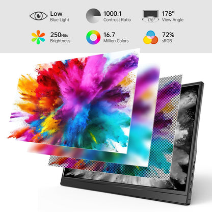 Yxk Portable Monitor 15.6 Inch 1080P 60Hz IPS HDR Ultra-Slim Travel Monitor with Dual Speakers USB-C HDMI Second Screen for Laptop PC Mac Phone Xbox PS4/5 Switch, VESA Kickstand, Zero Frame Gaming