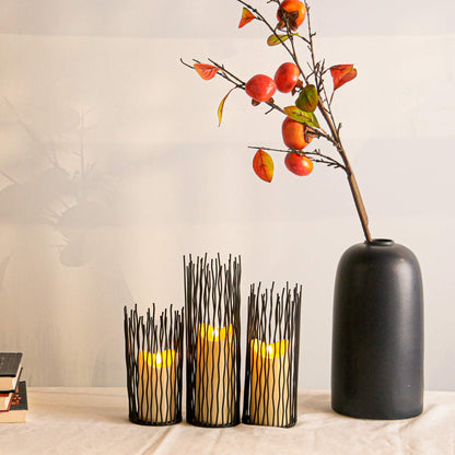 Set of 3 Metal Iron Candle Holder, Black Candlestick Modern Table Centerpiece for Indoor & Outdoor Decor, Dining Room, Home Decoration