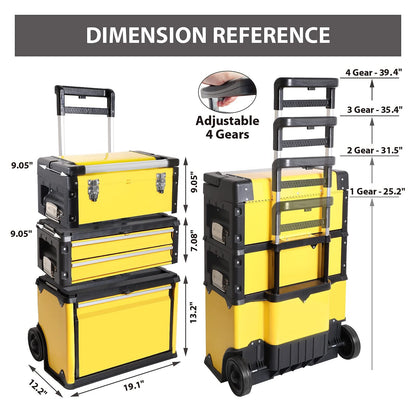 BIG RED Stackable Portable Metal Tool box Organizer with Wheels and 2 Drawers, Rolling Upright Trolley Tool Chest for Garage or Workshop,Yellow,ATRJF-C305ABDYR