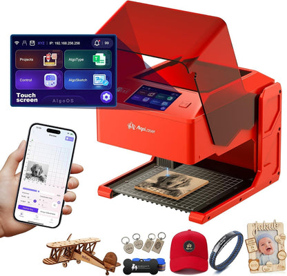 AlgoLaser 5W Laser Engraver Machine: Portable & Smart with 3.5" Touch Screen, Hand Drawing/Wireless/SD Card/Offline Engraving, AlgoOS Self Developed System for Wood, Acrylic, Leather