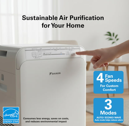 Daikin Room Air Purifier Bundle, HEPA Air Purifier with Pre-filter, Carbon, and UVC LED Light Filtration, Zero Ozone, CARB Certified, Includes 2 Purifiers and 2 sets of Replacement Filters