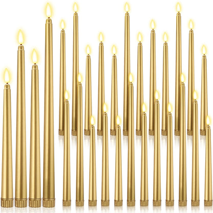 Rossesay 24 Pcs Flameless LED Taper Candles Battery Operated Candle 8.5", 9.65", 10.8", 12.8" Flameless Candlesticks Flickering for Christmas Church Wedding Indoor Decoration(Classic, Golden)