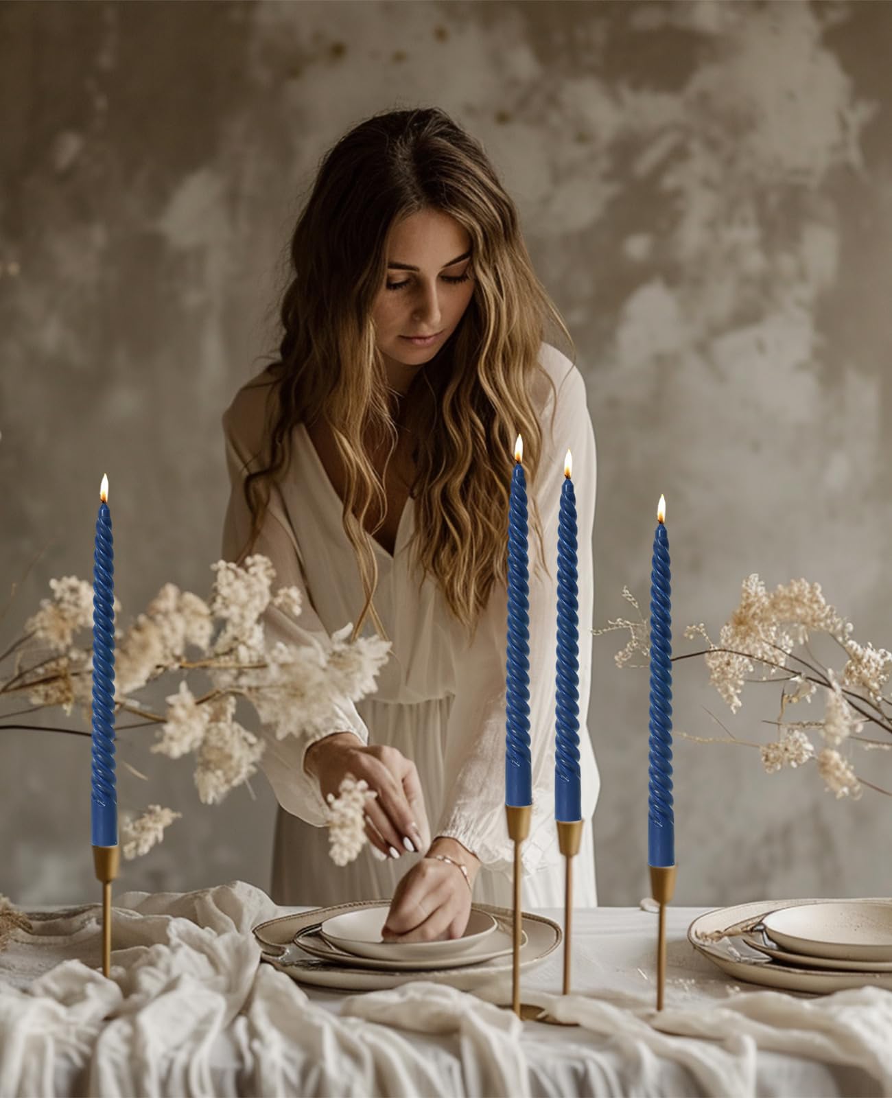 LPUSA Navy Spiral Taper Candle Sticks Tall Taper Unscented Candle for Holiday,Wedding and Home Decoration,10inch,12 Pack(E-Navy)