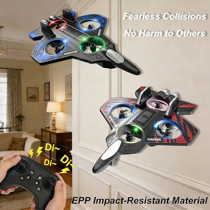 Foam Remote Control Airplanes RC Planes with Light RC Airplane Fighter Jet 360° Flip Stunt Roll Drones for Men Remote Control Plane (Red)