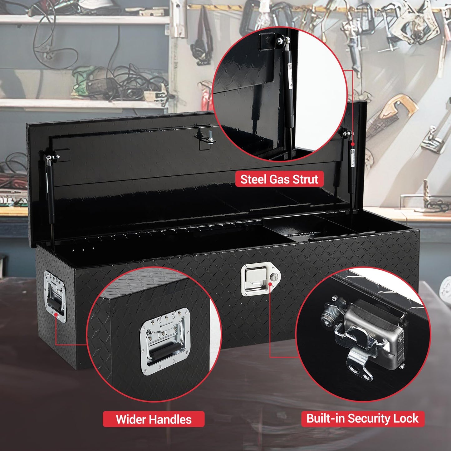 GarveeTech 39 in Aluminum Truck Tool Box, Truck Bed Storage Box with Security Lock and Wider Handles, Heavy Duty Waterproof Tool Box Organizer Chest for Pick Up Truck Rv Trailer - Black